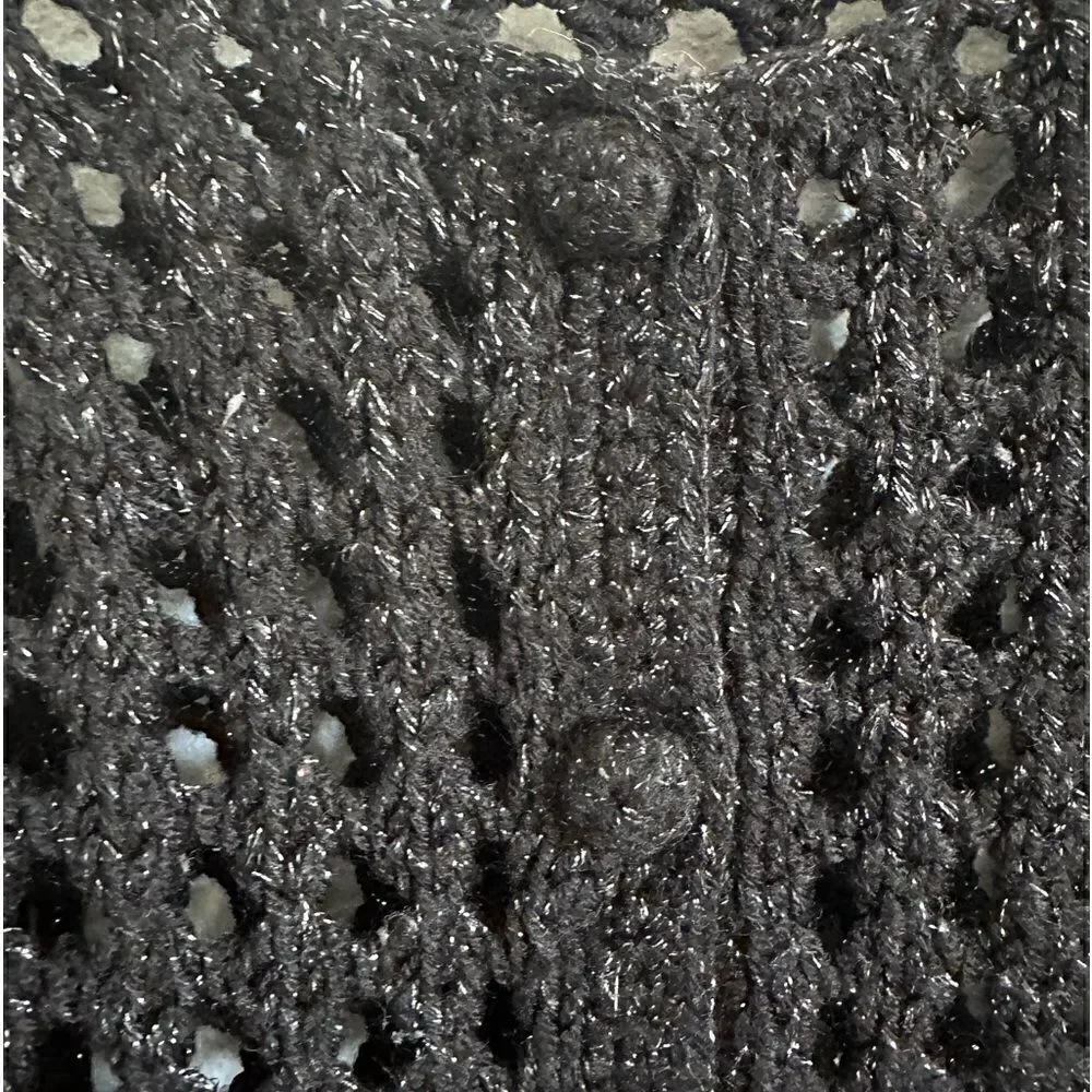 Metro 7 Sparkle Crochet Knit Top Black Size Small